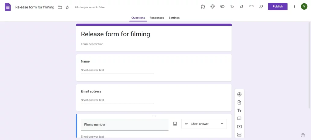 Google Forms Release Forms - Add fields