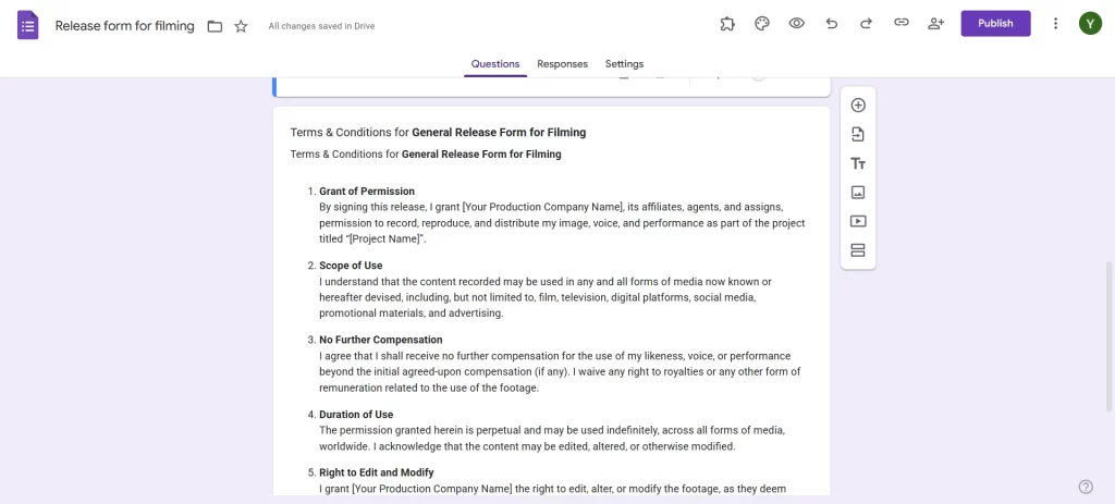 Google Forms Release Forms - Include aggrements