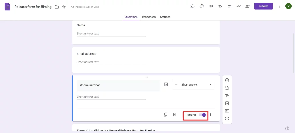 Google Forms Release Forms - Make it required