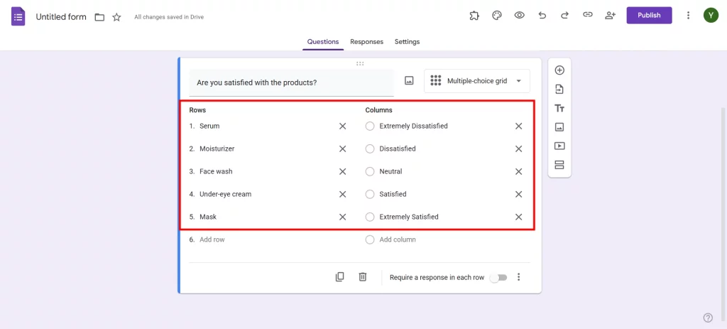 Make a Multiple Choice Grid - Edit rows and columns