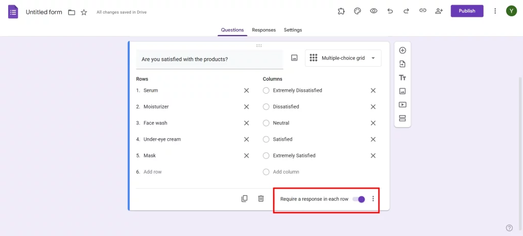 Make a Multiple Choice Grid - Settings