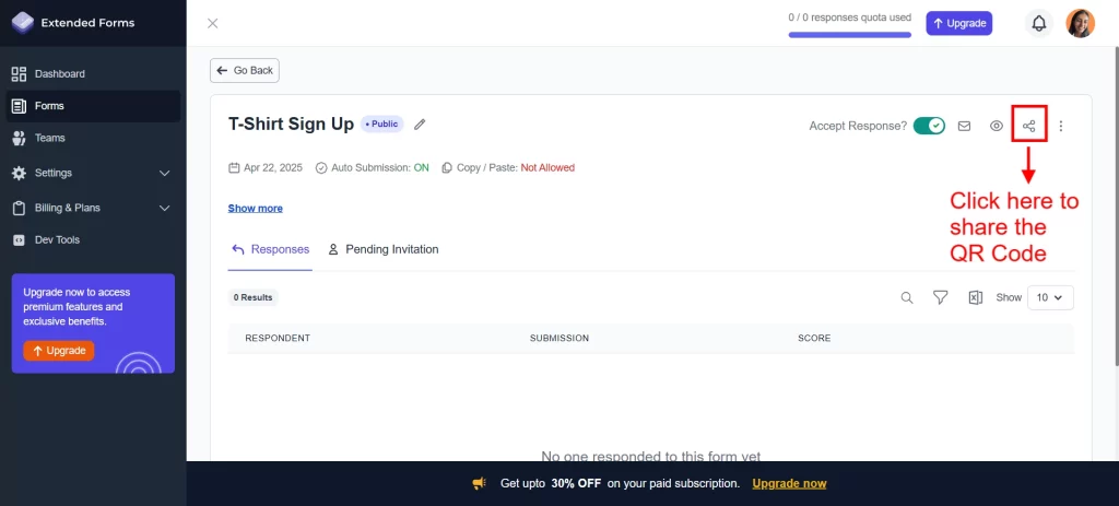 QR Code Feature - Share the form