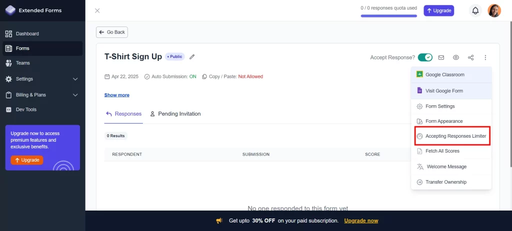 Limit Responses in Google Forms - Accepting responses limiter