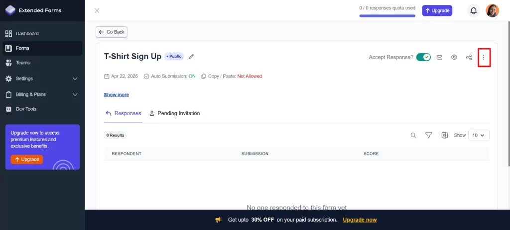 Limit Responses in Google Forms - Navigate dots icon